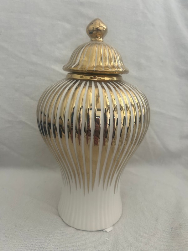 White Gold Decorative Ginger Jar Vase (Willoughby)